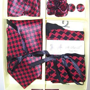 Red Navy Necktie Sock Flower Hanky Cuff Link Set